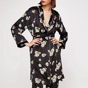 black floral silk robe